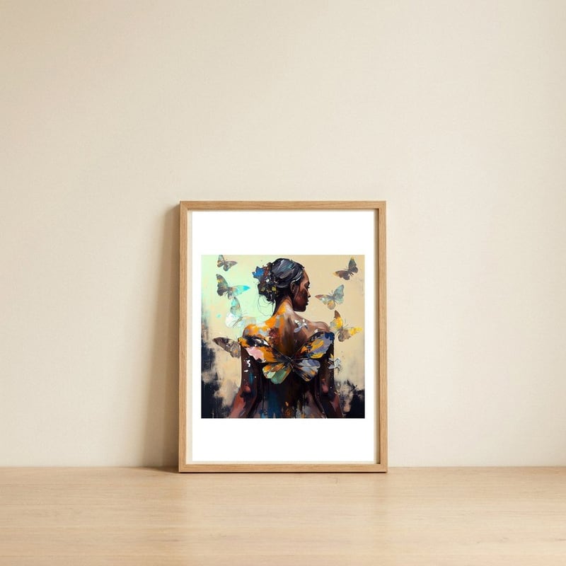 radiant-butterfly-back — framed, leaning against the wall