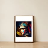 azure-helmet-warrior-portrait — framed, leaning against the wall thumbnail