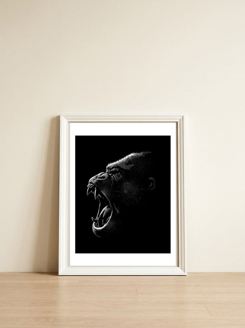 Gorilla Attack — framed, leaning against the wall