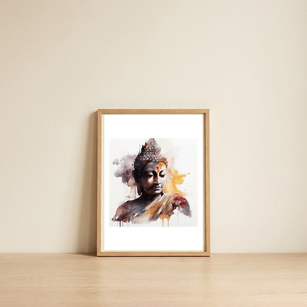 golden-serenity-buddha — framed, leaning against the wall
