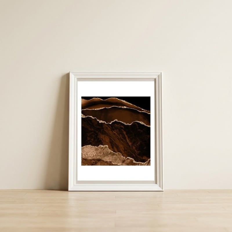 Brown & Gold Agate Texture 02 — framed, leaning against the wall