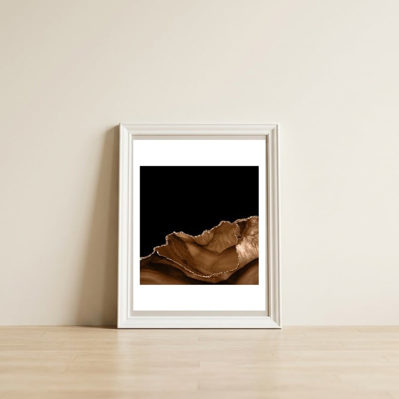 Brown & Gold Agate Texture 06 — framed, leaning against the wall