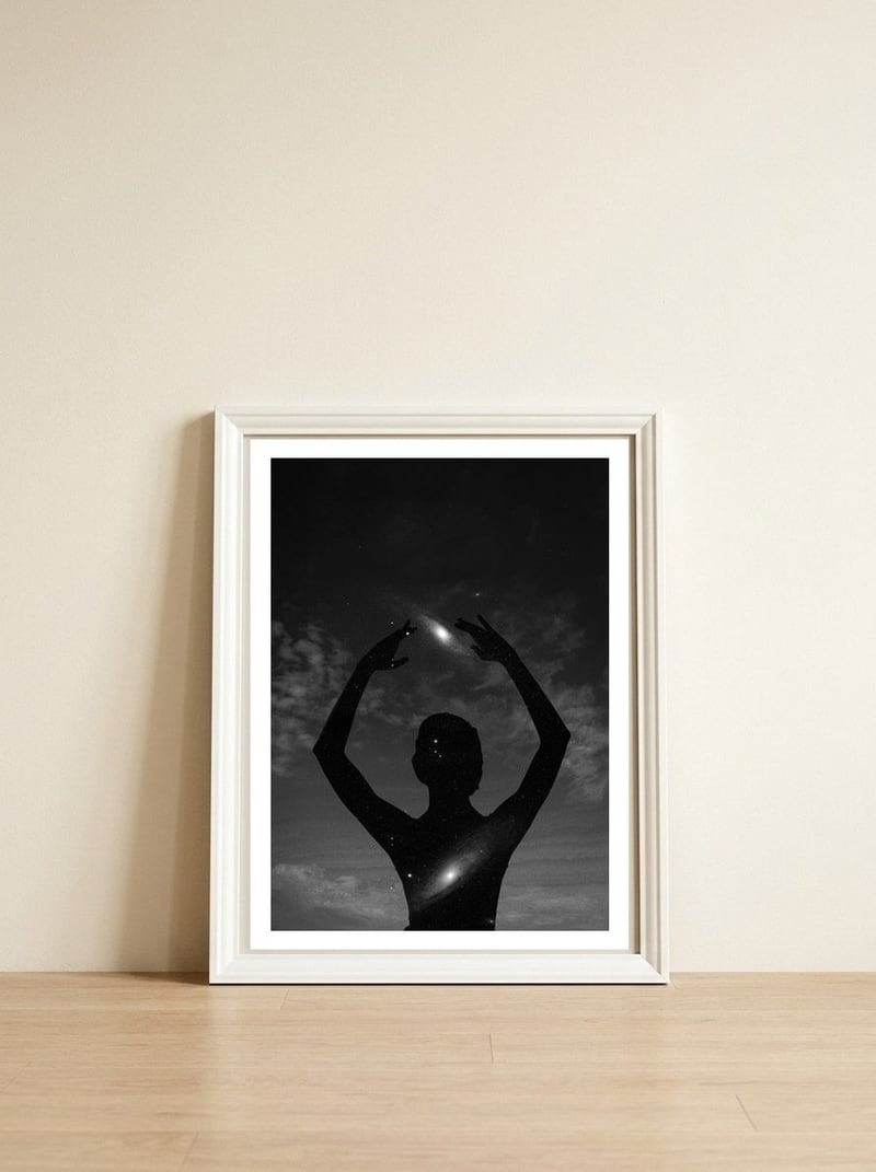 Woman Space — framed, leaning against the wall