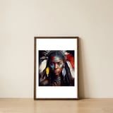 feathered-native-warrior-woman-portrait — framed, leaning against the wall thumbnail