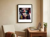 powerful-tribal-warrior-woman-front-gaze framed in a focused room thumbnail