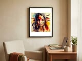 feathered-tribal-warrior-portrait framed in a focused room thumbnail