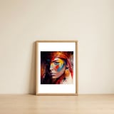 crimson-feathered-warrior-profile — framed, leaning against the wall thumbnail