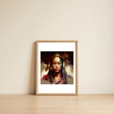 ritual-mask-asian-warrior-woman-portrait — framed, leaning against the wall thumbnail