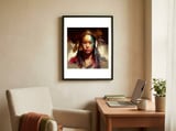 ritual-mask-asian-warrior-woman-portrait framed in a focused room thumbnail
