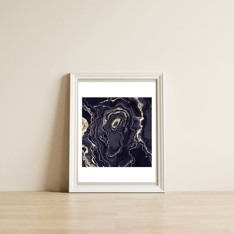 Brown & Gold Agate Texture 04 — framed, leaning against the wall
