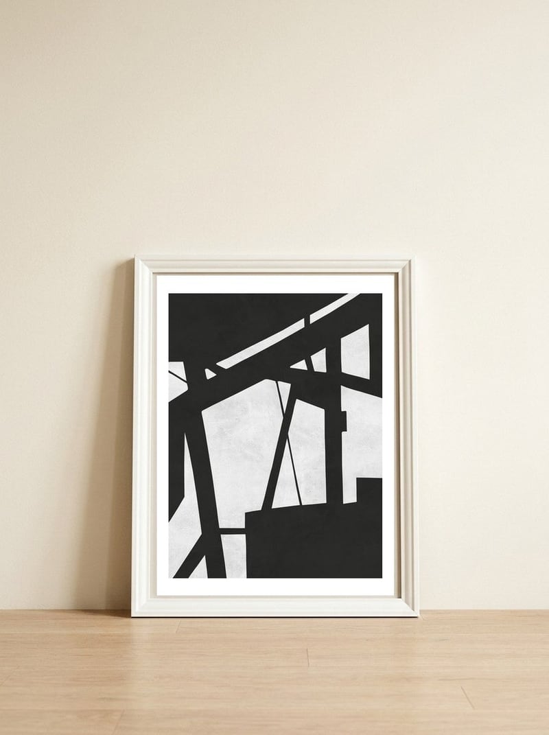Expressionist black and white II — framed, leaning against the wall