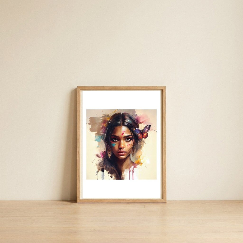 butterfly-bindi-hindu-portrait — framed, leaning against the wall