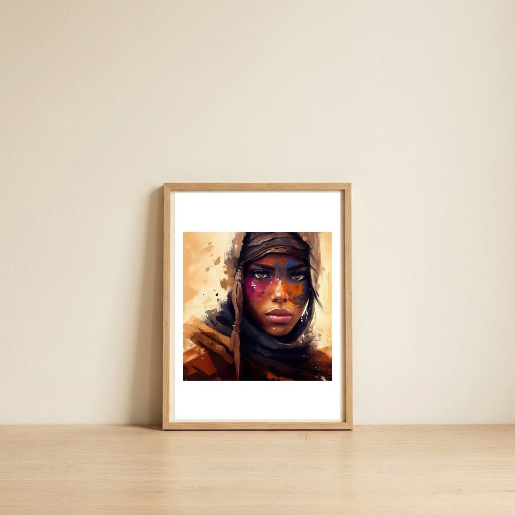desert-colors-tuareg-woman-portrait — framed, leaning against the wall