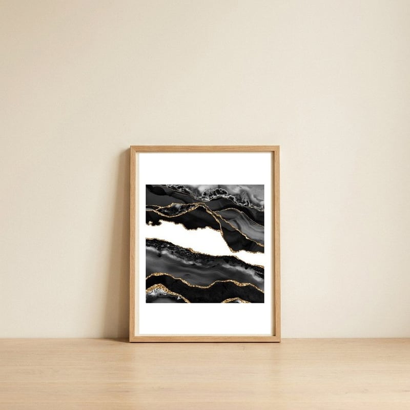 black-gold-agate-texture-06 — framed, leaning against the wall