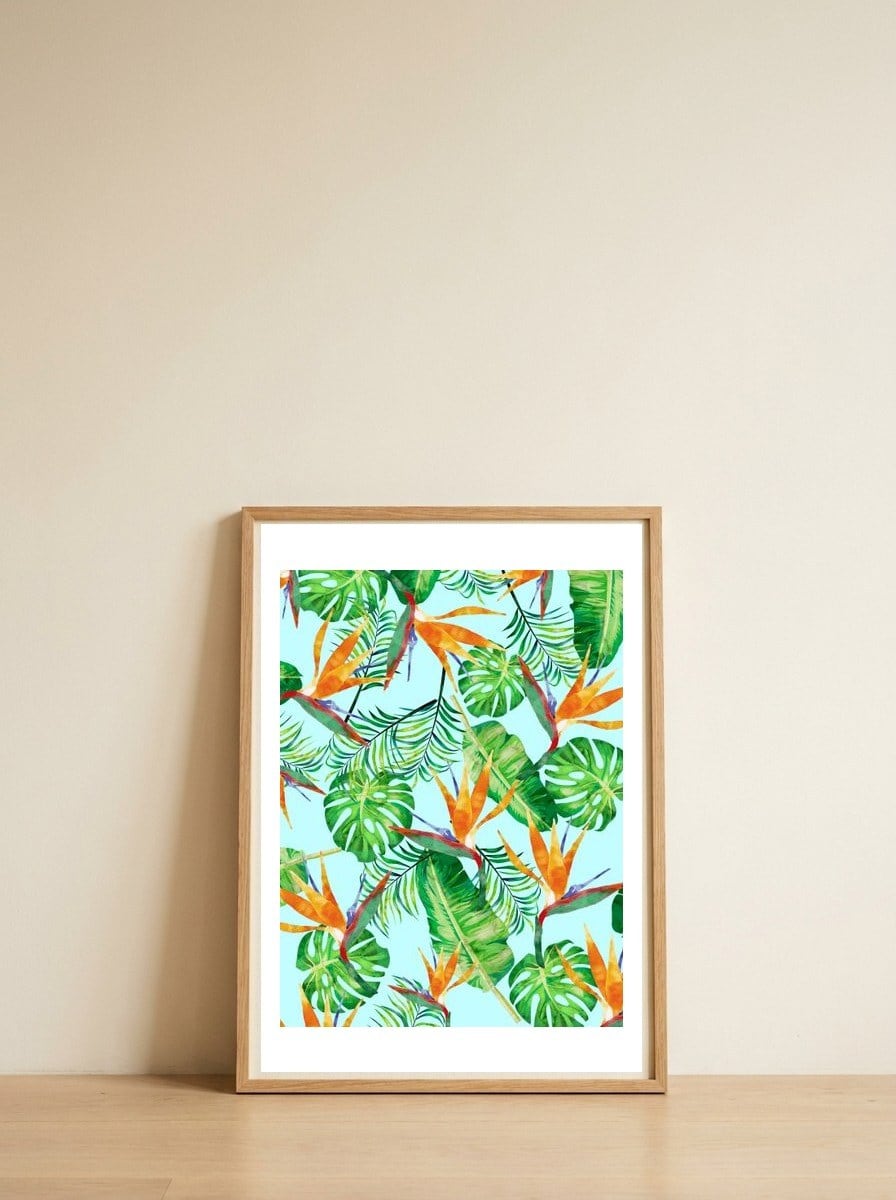 Tropical and exotic V — framed, leaning against the wall