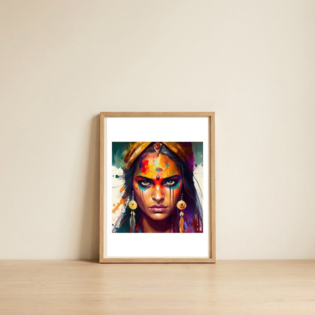 fiery-gaze-hindu-portrait — framed, leaning against the wall
