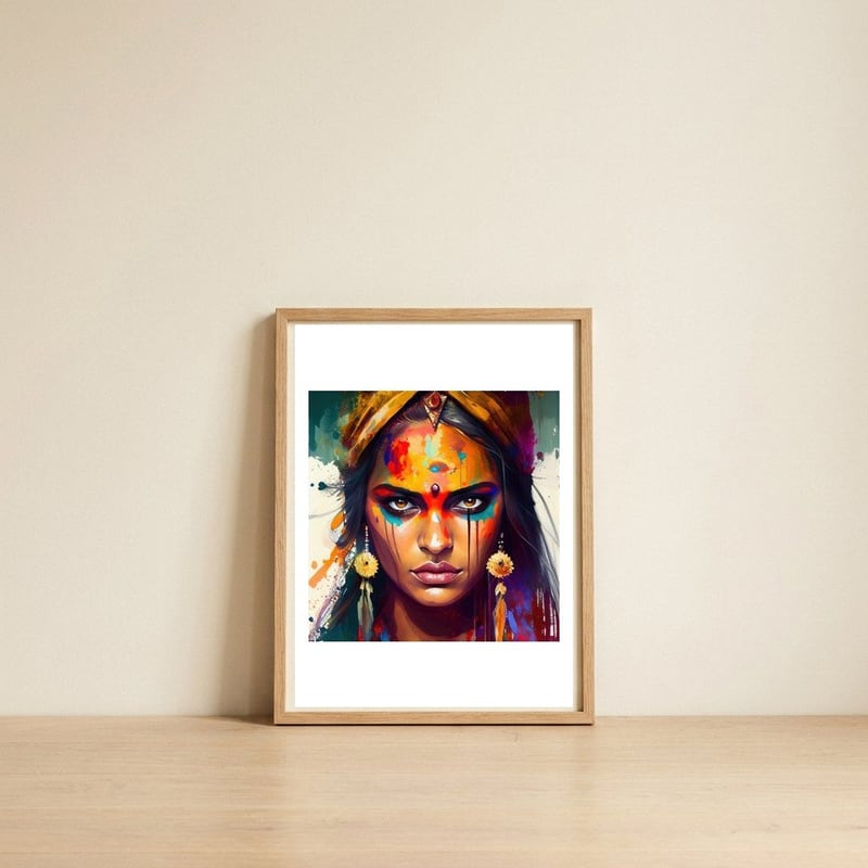 fiery-gaze-hindu-portrait — framed, leaning against the wall