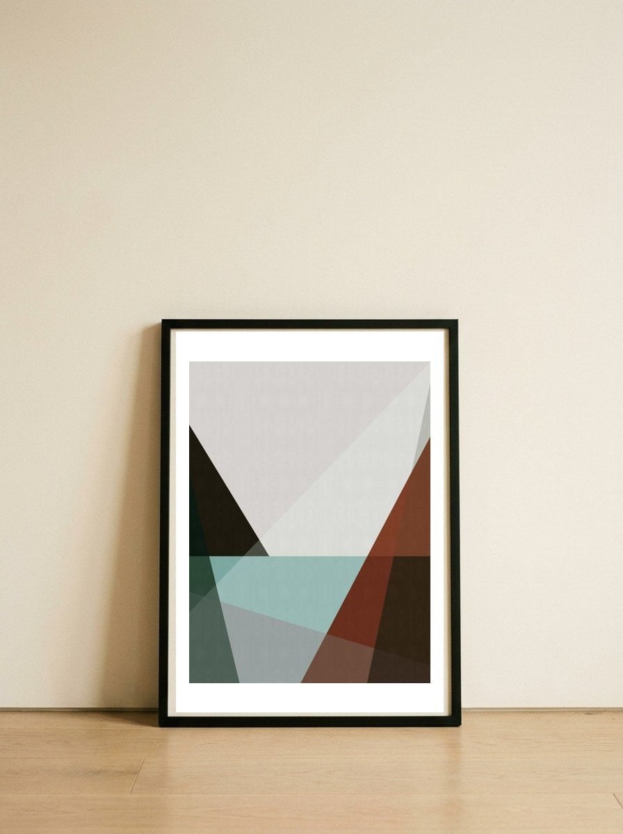 Geometric landscape XVII — framed, leaning against the wall