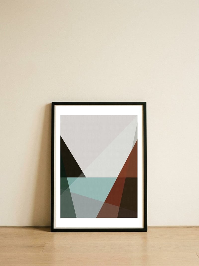 Geometric landscape XVII — framed, leaning against the wall