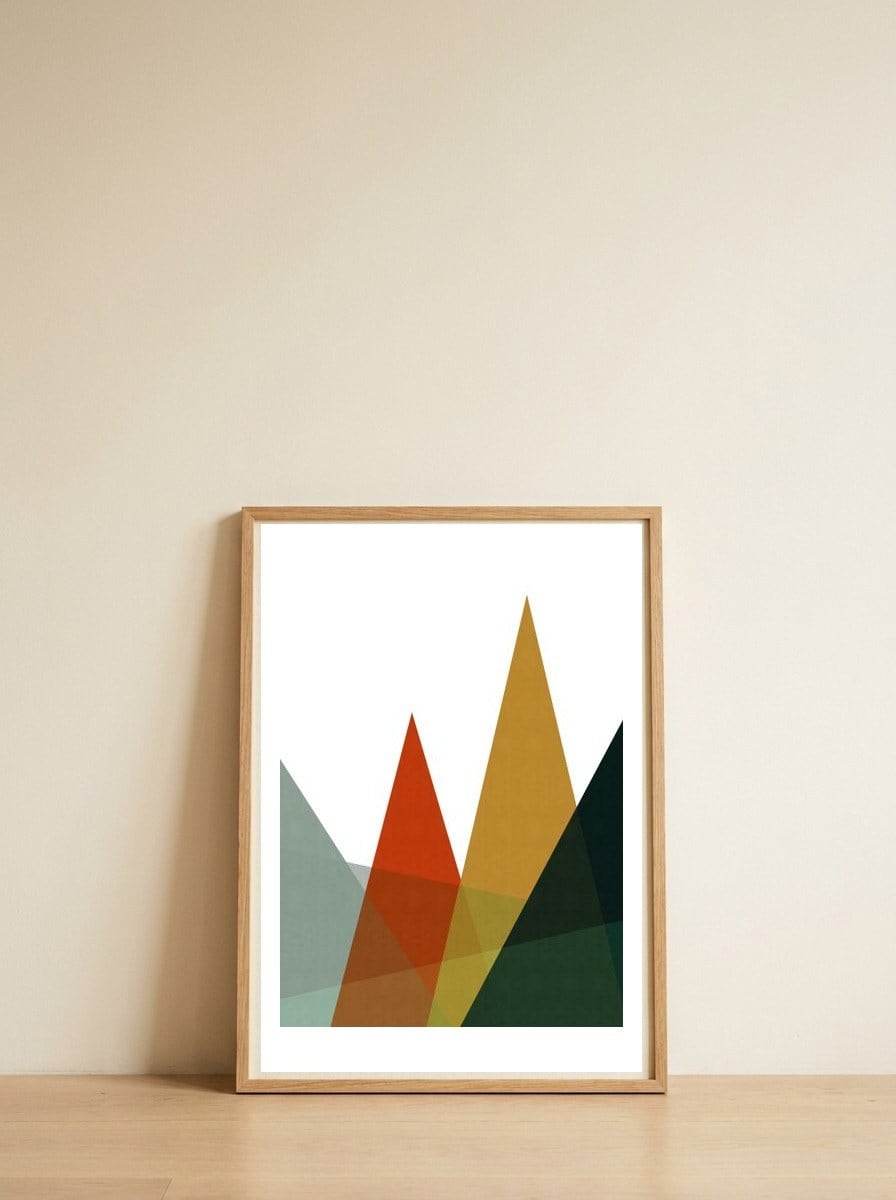 Geometric landscape XVI — framed, leaning against the wall