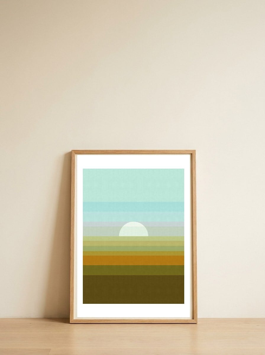 Geometric landscape XV — framed, leaning against the wall