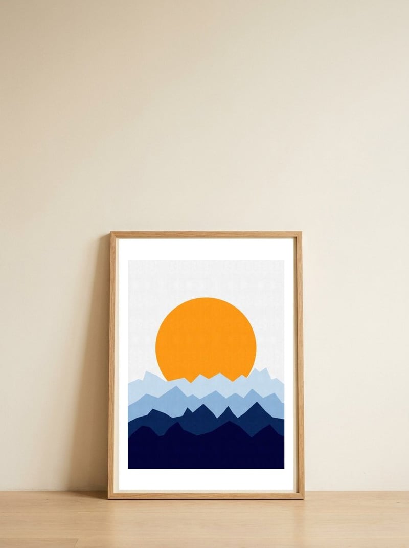 Geometric landscape XIV — framed, leaning against the wall