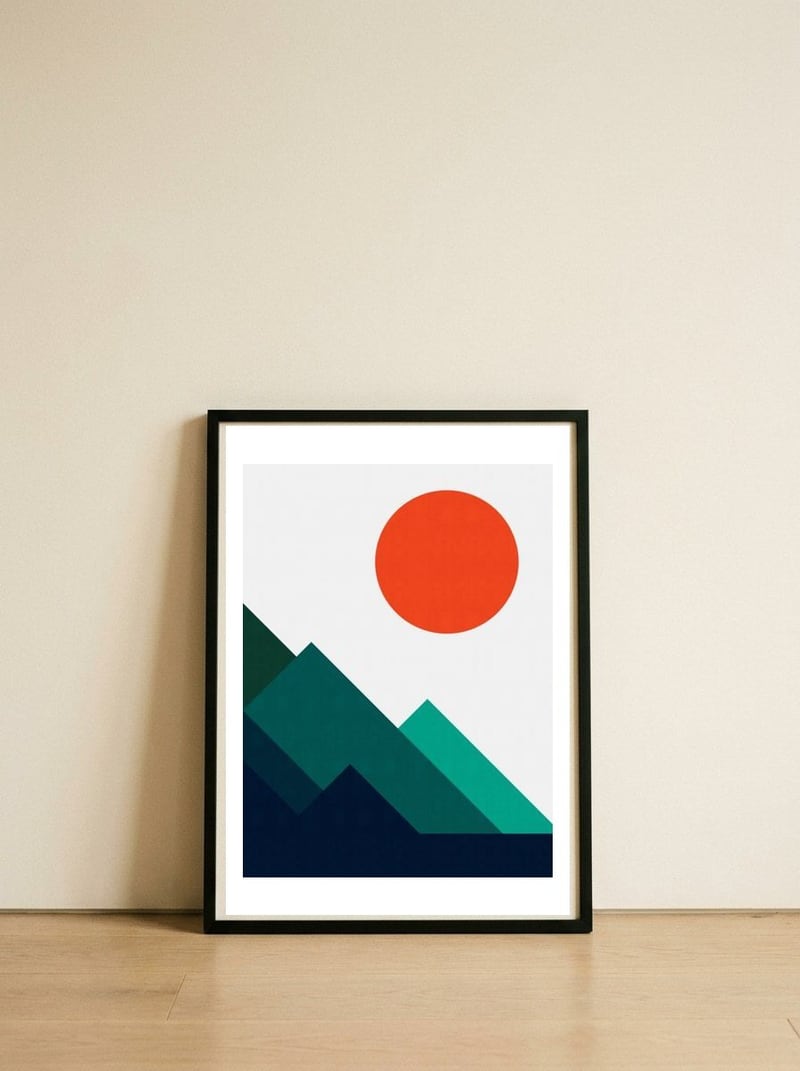 Geometric landscape XII — framed, leaning against the wall
