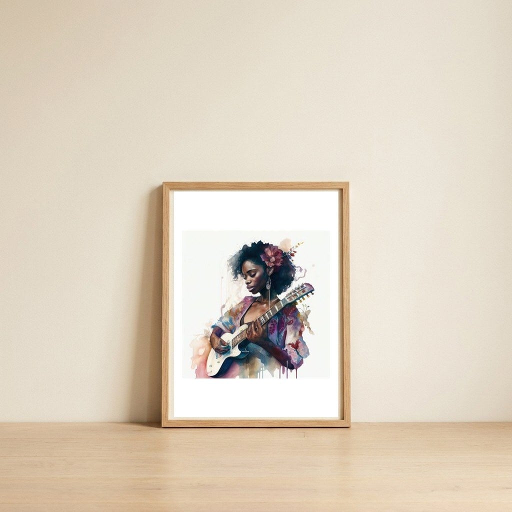white-electric-guitarist-portrait — framed, leaning against the wall