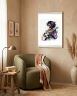 white-electric-guitarist-portrait framed in a tender room thumbnail