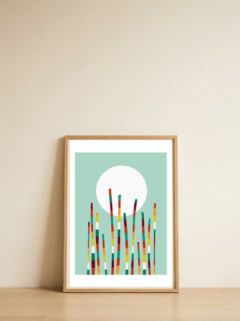 Geometric landscape XXV — framed, leaning against the wall