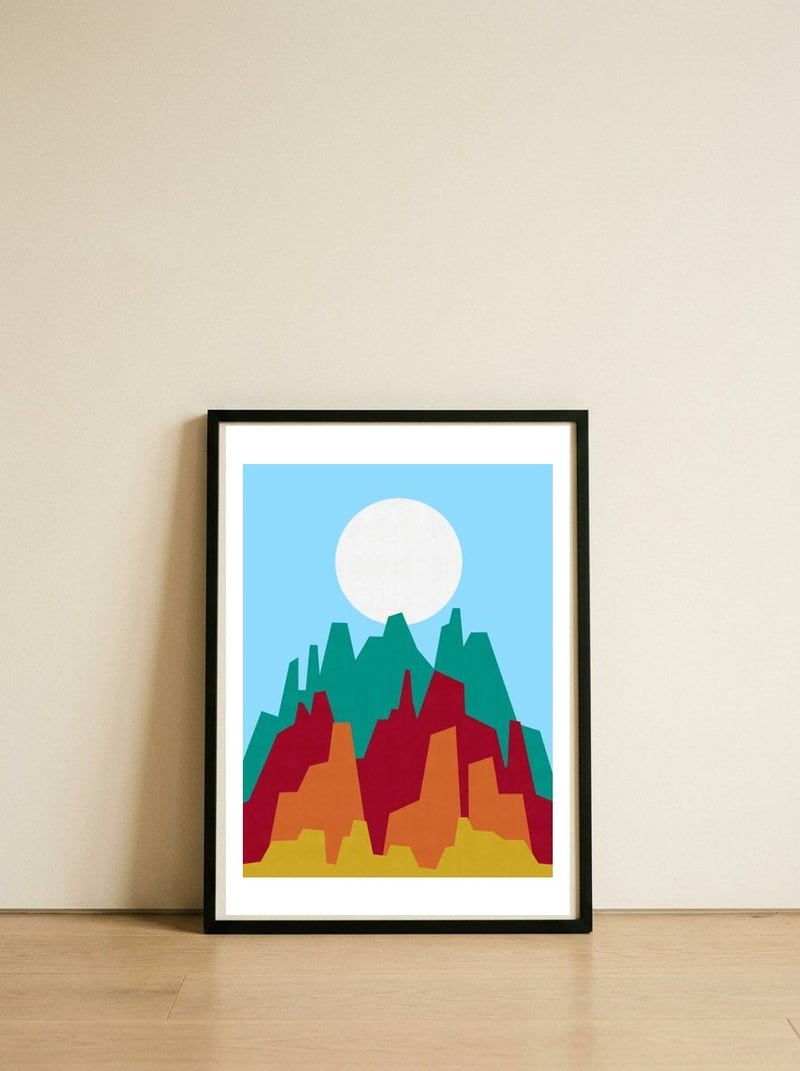 Geometric landscape XXIV — framed, leaning against the wall