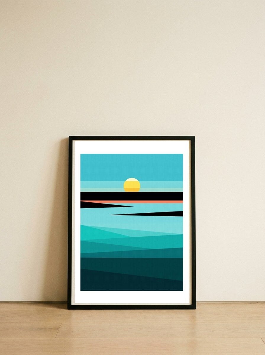 Geometric landscape XX — framed, leaning against the wall