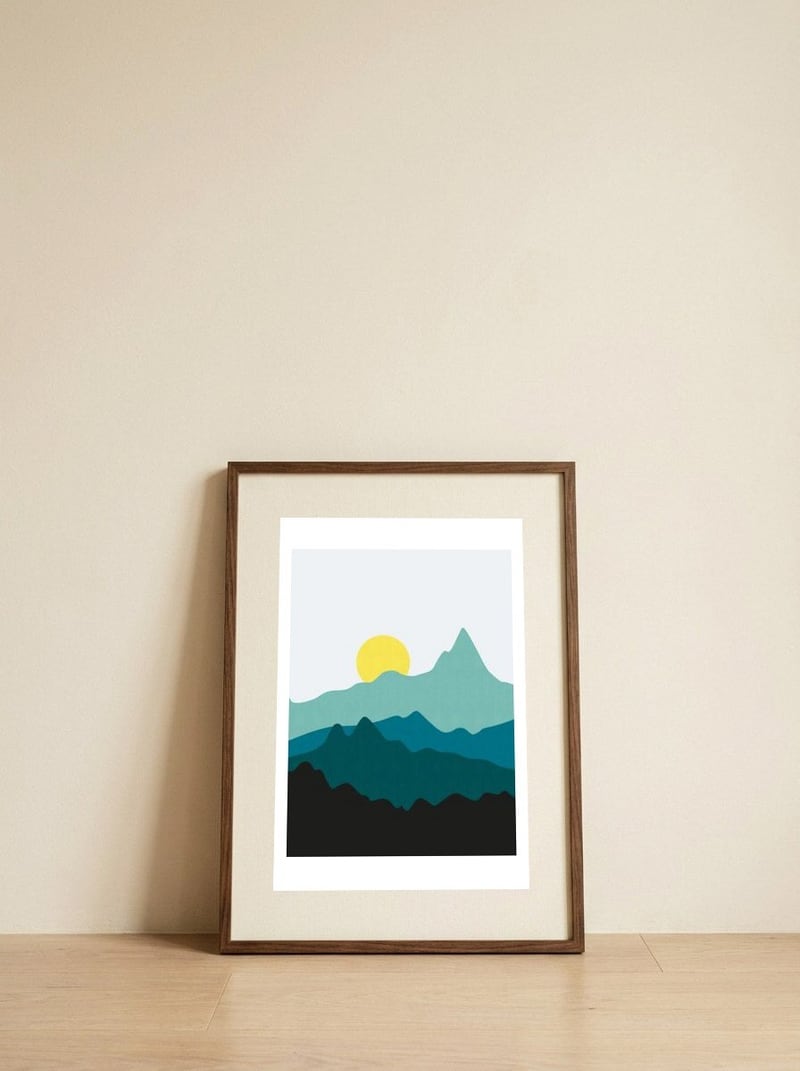 Geometric landscape XXXIII — framed, leaning against the wall