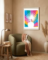 Fan Palm, Tropical Nature Botanical Colorful Watercolor, Abstract Jungle Rainbow Boho, Eclectic Plants Contemporary Modern framed in a tender room thumbnail