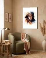 tuareg-woman-watercolor-portrait framed in a tender room thumbnail