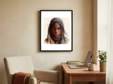 tuareg-woman-indigo-face-paint framed in a focused room thumbnail
