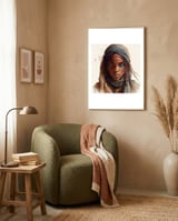 tuareg-woman-indigo-face-paint framed in a tender room thumbnail
