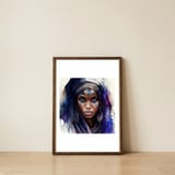 indigo-tuareg-woman-watercolor-portrait — framed, leaning against the wall thumbnail