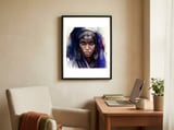 indigo-tuareg-woman-watercolor-portrait framed in a focused room thumbnail