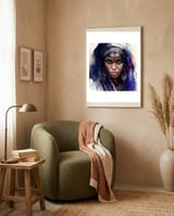 indigo-tuareg-woman-watercolor-portrait framed in a tender room thumbnail
