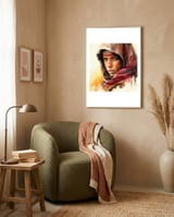 tuareg-woman-red-scarf-watercolor-portrait framed in a tender room thumbnail