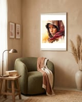 tuareg-woman-red-scarf-watercolor-portrait framed in a tender room thumbnail