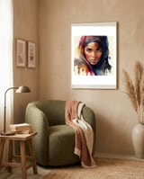 tuareg-woman-freckled-gaze framed in a tender room thumbnail