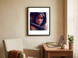 indigo-veil-tuareg-woman-watercolor-portrait framed in a focused room thumbnail