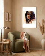 tuareg-woman-profile-with-indigo-marks framed in a tender room thumbnail