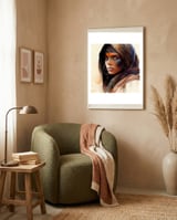 tuareg-woman-profile-with-indigo-marks framed in a tender room thumbnail