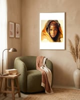 golden-tuareg-woman-watercolor-portrait framed in a tender room thumbnail