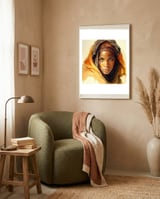 golden-tuareg-woman-watercolor-portrait framed in a tender room thumbnail