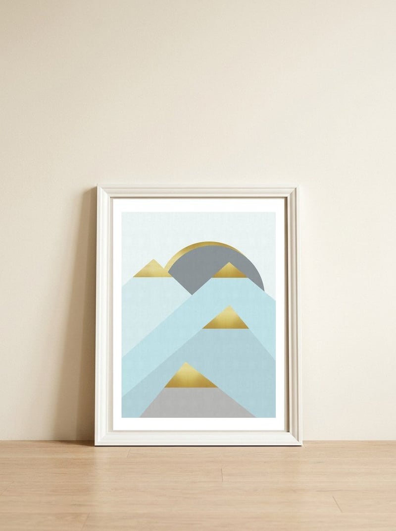 Geometric landscape XXXI — framed, leaning against the wall