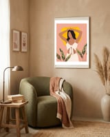 Fold Up The Sun & Take It Wherever You Go, Bohemian Woman Self Love Self Care Pastel , Plant Lady Tropical Boho Contemporary framed in a tender room thumbnail